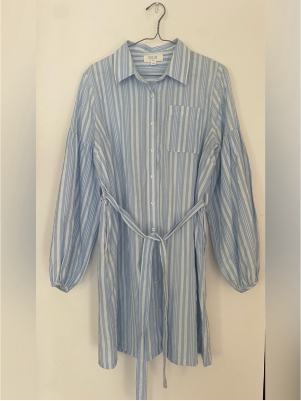 Peach Love California Blue White Stripe Shirt Dress Medium - Picture 2 of 7